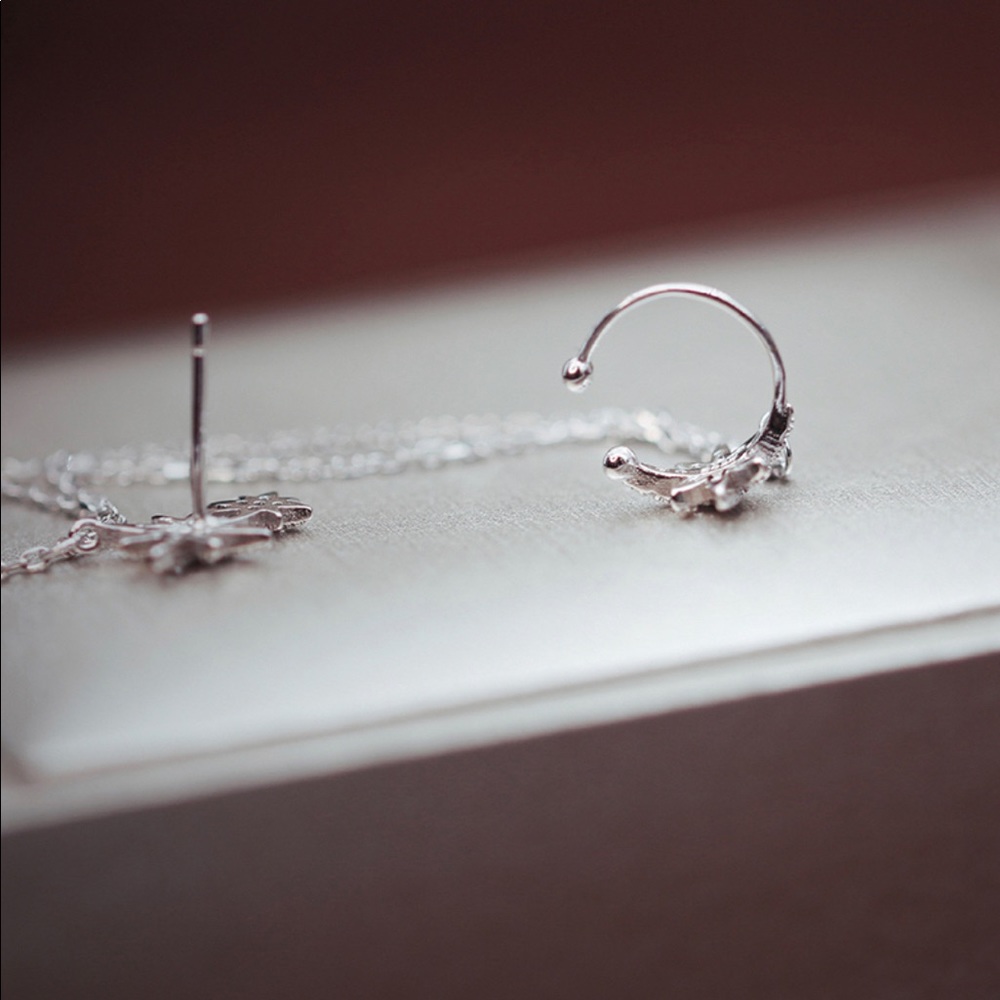 925 Sterling Silver CZ Eight Stars Cuff Earring - Picture 7 of 8